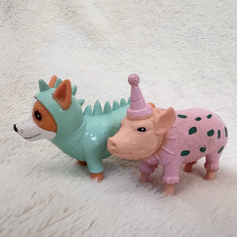 Ankyo Party Animals Pig Corgi Cake Topper Plastic Figures Lot Of 2